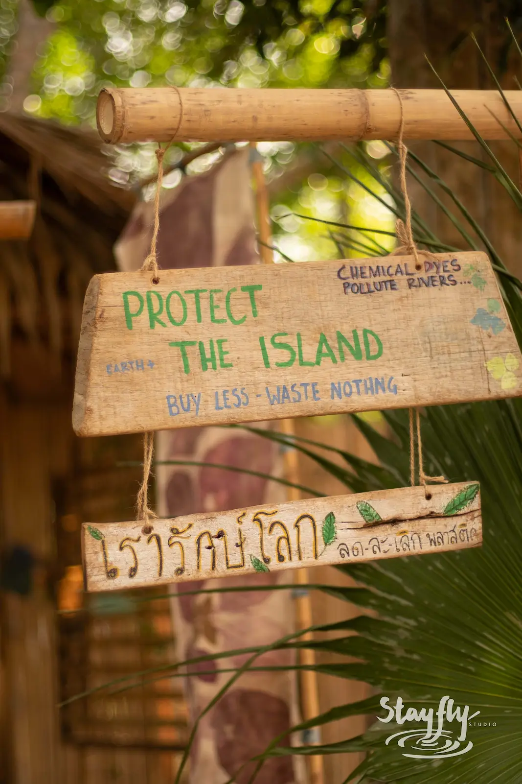 Hand-painted Protect the Island sign.