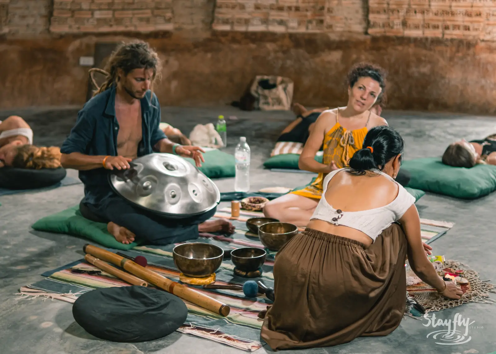 Daytime singing bowl and handpan healing circle.